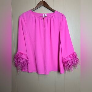 Cato Hot Pink Blouse with Feathered Sleeves